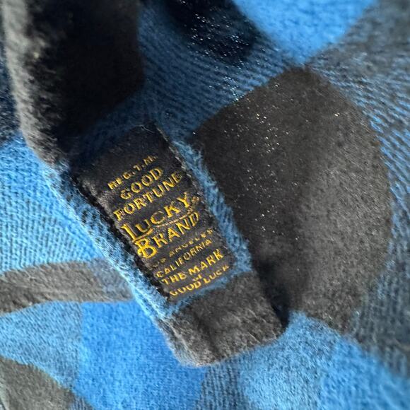 Lucky Brand Saturday Stretch Plaid Flannel Shirt Mens XL Blue Classic Fit - Picture 8 of 14